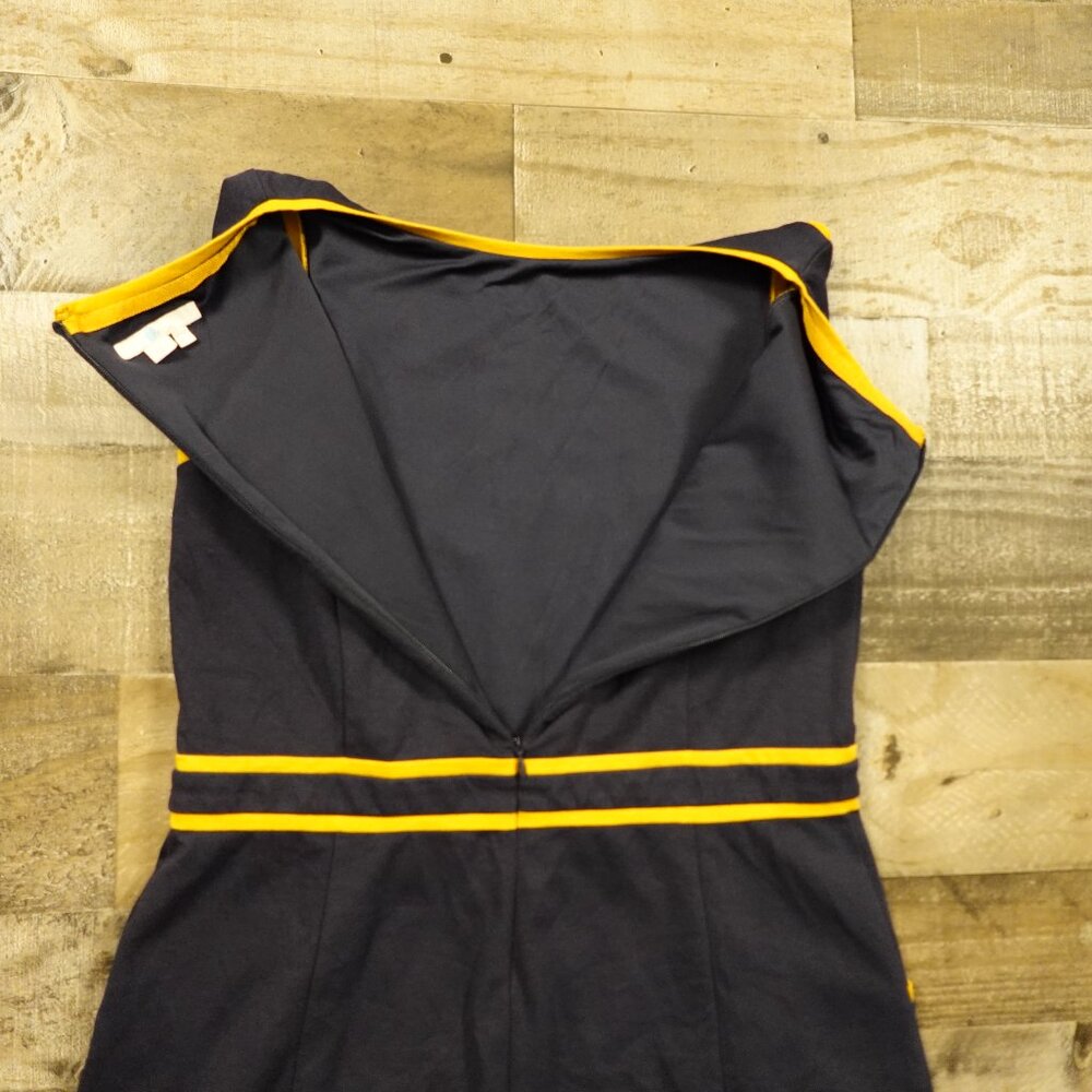 Boden Sheath Dress Women’s Size 12R Navy Blue with Yellow Trim Workwear Classic - Picture 10 of 13